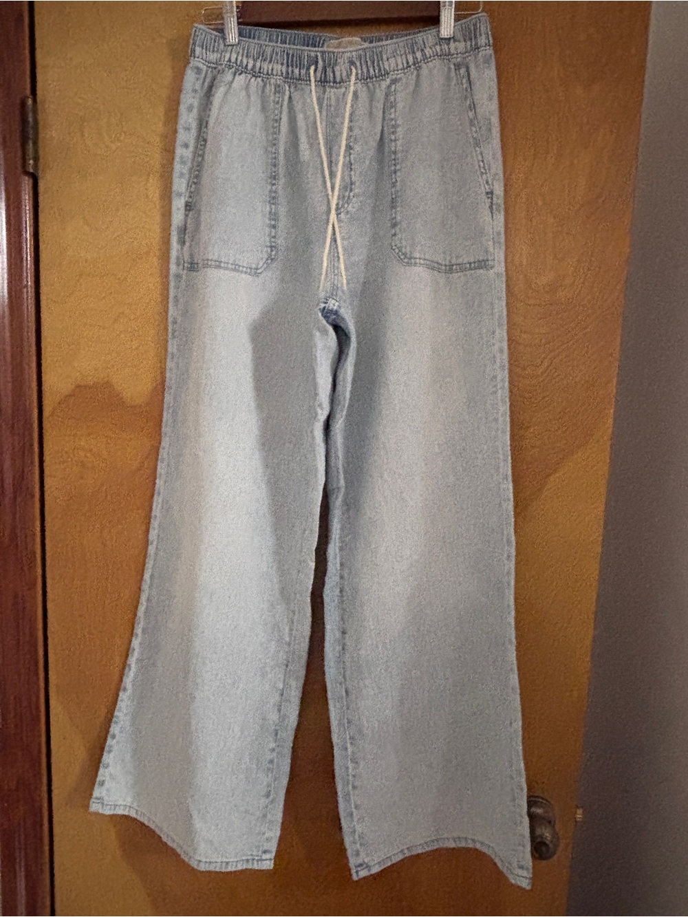 Michael Kors Light Blue Wide-Leg Drawstring Jeans